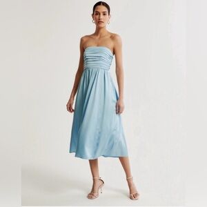 NWT Abercrombie & Fitch Satin Emerson Ruched Strapless Midi Dress